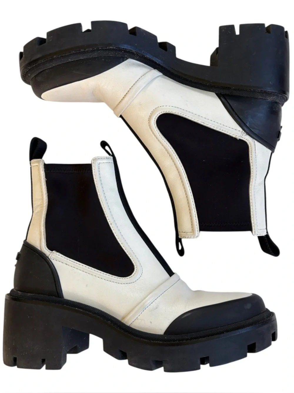 Tory Burch Leather Chelsea Lug Sole Ankle Boots Ivory Black Size 8.5 Retail $428